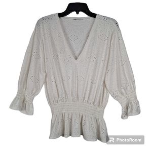 ZARA Women's White Long Sleeve V necks Tops/ Blouses Size M